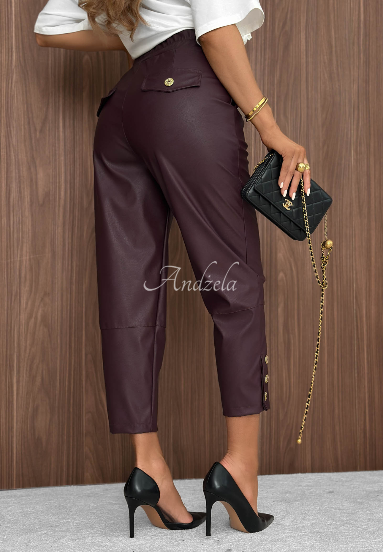 Pantaloni din piele cu nasturi Private Meeting