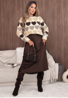 Miękki Pulover w serduszka Soft Hearts beżowo-ciocolatiu