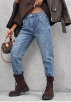 Pantaloni din denim mom fit z przeszyciami Daily Routine albastre