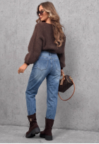 Pantaloni din denim mom fit z przeszyciami Daily Routine albastre