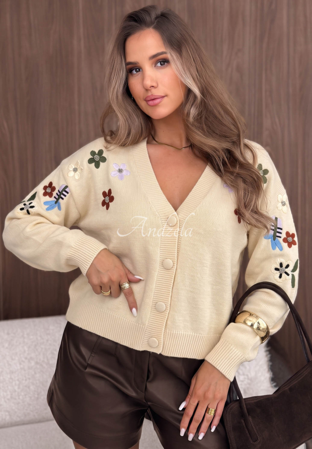 Cardigan scurt cu flori brodate Rose Cloud
