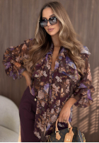 Kwiecista Cămașă z falbankami i wiązaniem Dusky Bloom ciocolatie