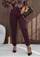Eleganckie spodnie Pantaloni de tip țigaretă z guzikami Gentle Elegance burgundowe