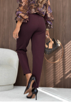 Eleganckie spodnie Pantaloni de tip țigaretă z guzikami Gentle Elegance burgundowe
