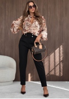 Eleganckie spodnie Pantaloni de tip țigaretă z guzikami Gentle Elegance burgundowe