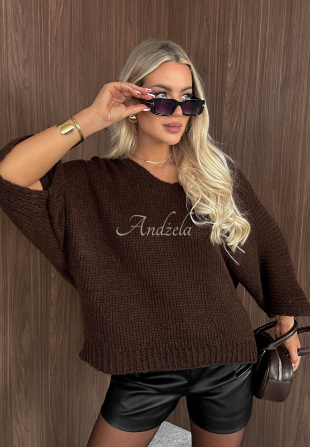 Pulover oversize cu decolteu Warm Affair