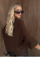 Pulover oversize z dekoltem Warm Affair ciocolatiu