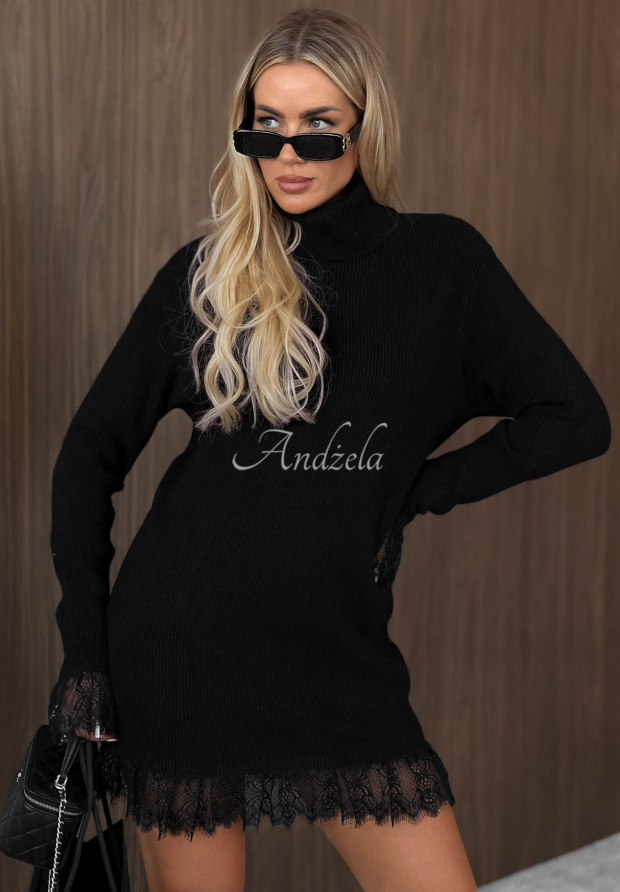 Rochie-pulover din viscoză cu guler &icirc;nalt și dantelă Autumn Spell
