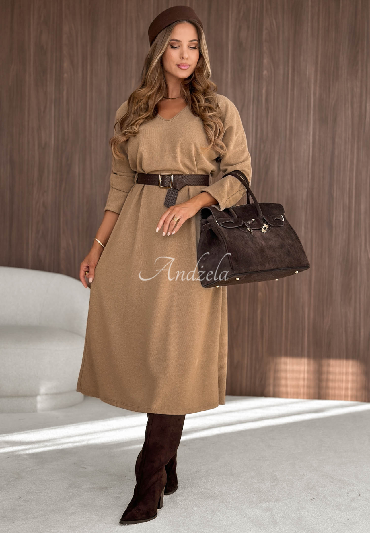 Rochie midi tricotată cu curea Main Event