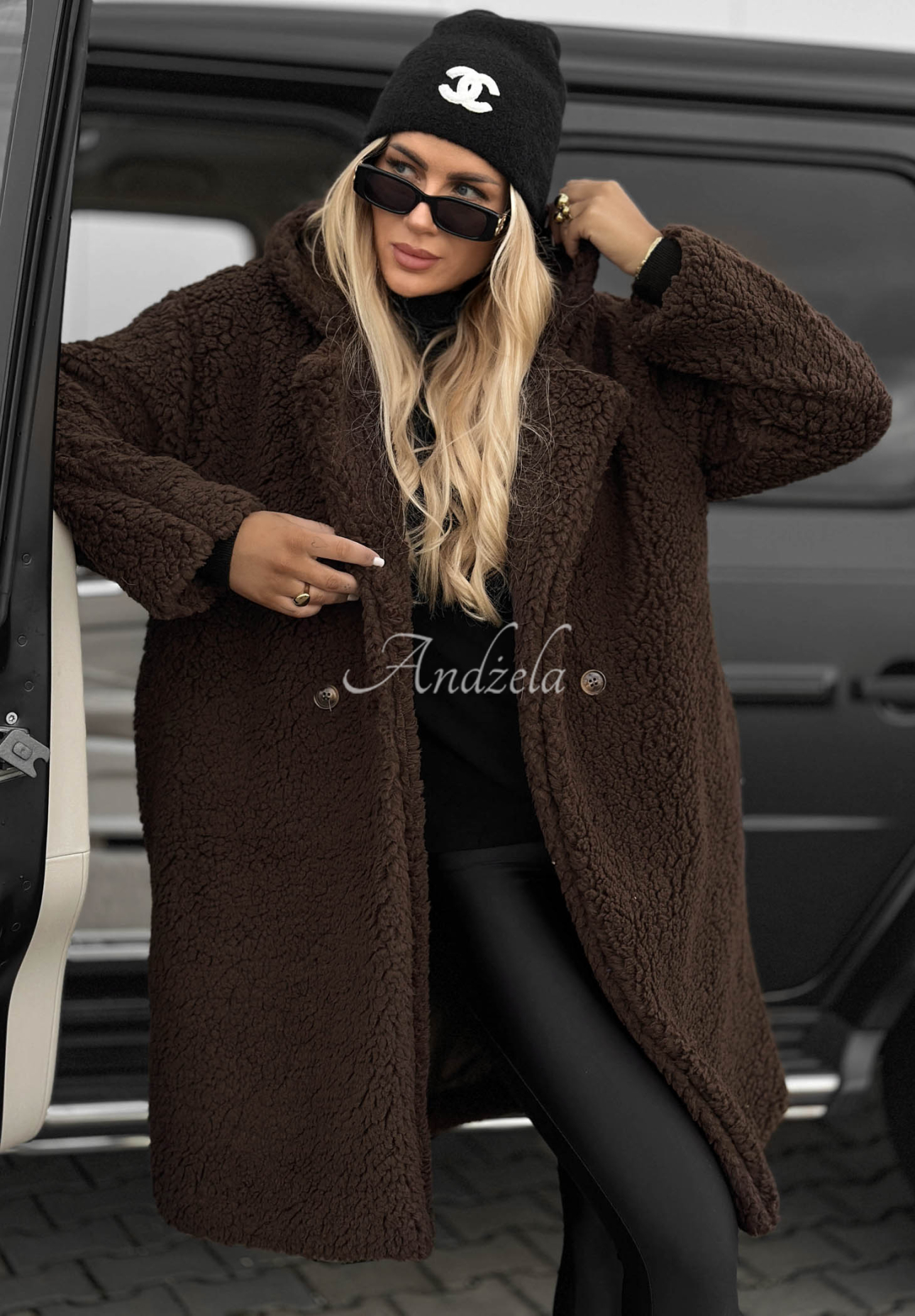 Pardesiu lung din imitație de lână de miel cu glugă și bumbac Frost Lady