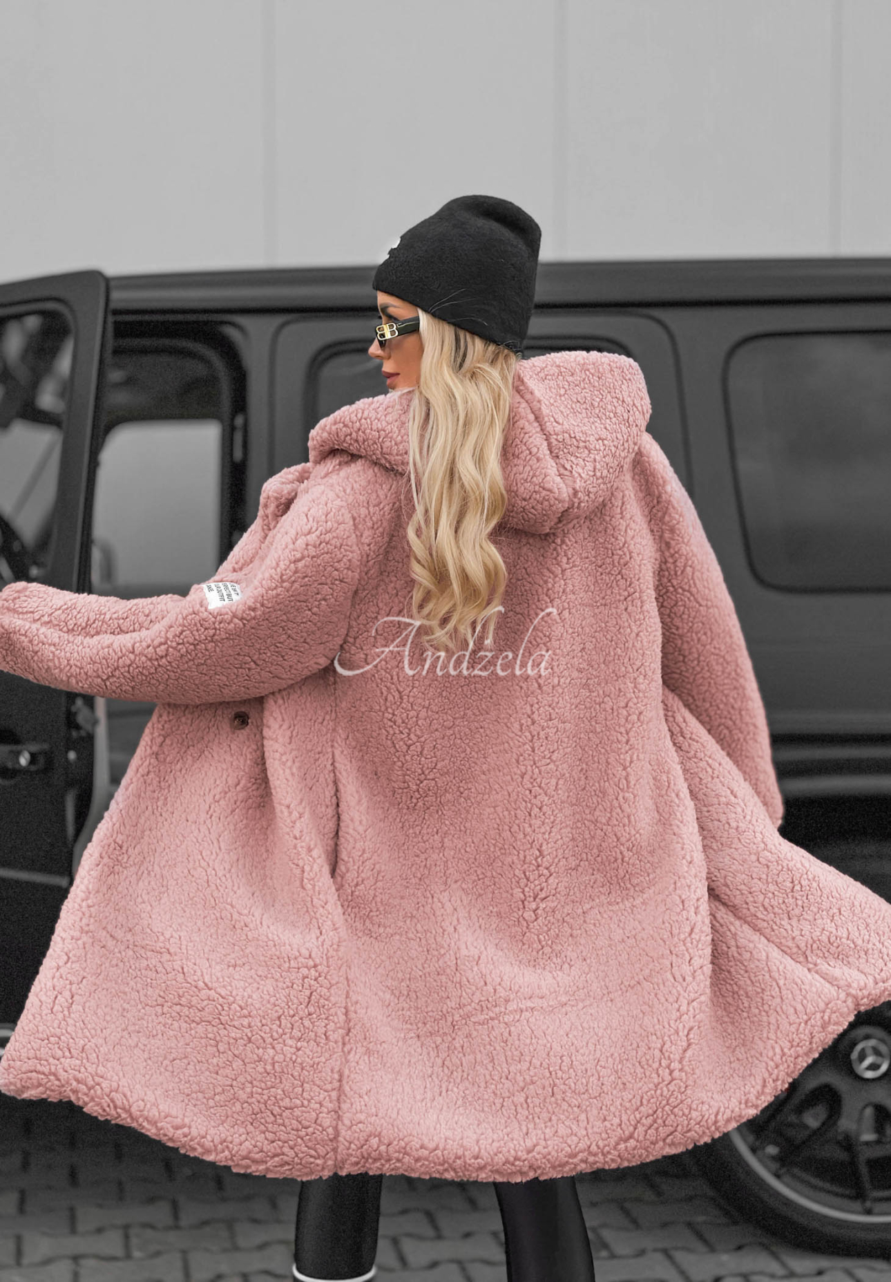 Pardesiu lung din imitație de lână de miel cu glugă și bumbac Frost Lady