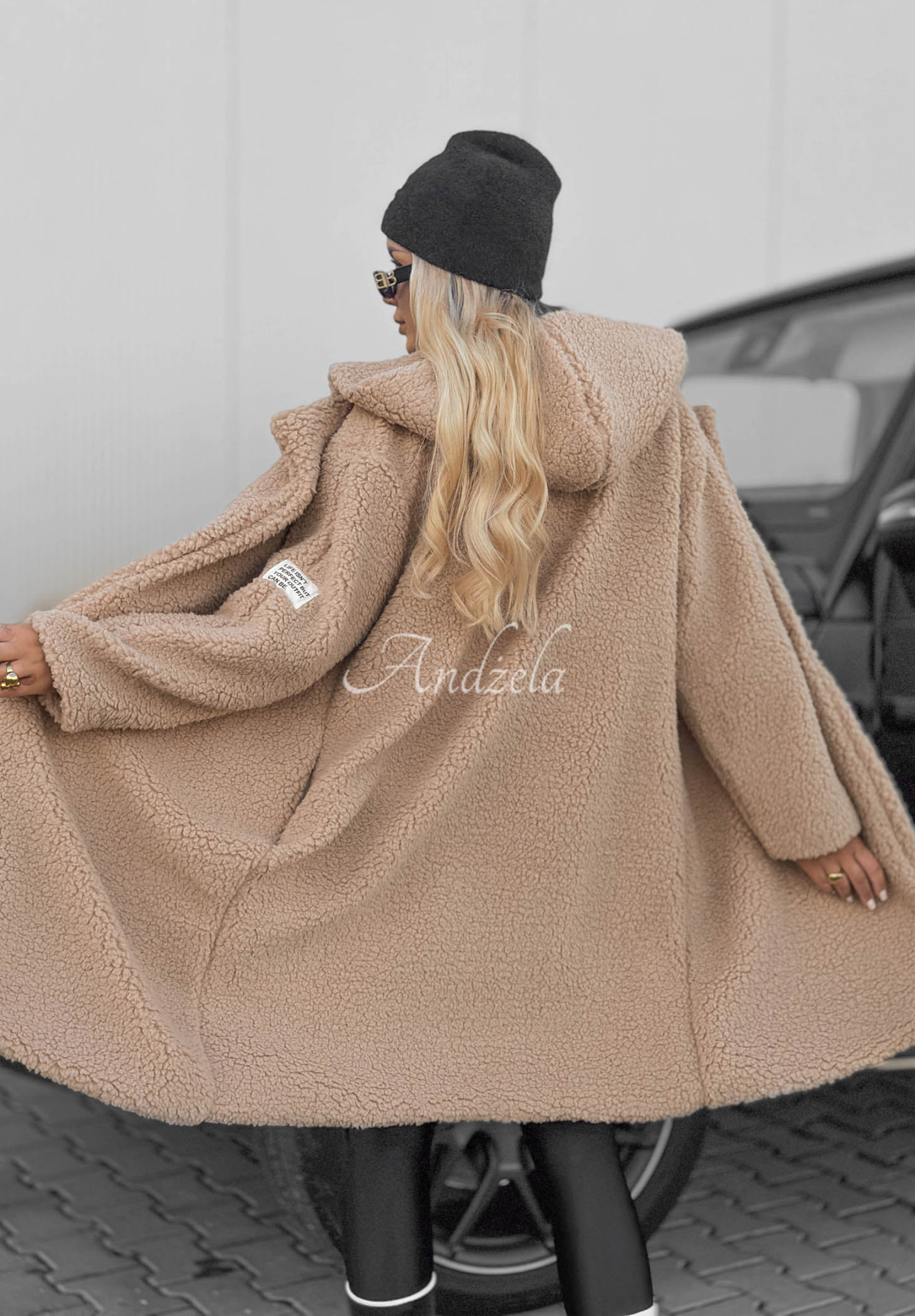 Pardesiu lung din imitație de lână de miel cu glugă și bumbac Frost Lady