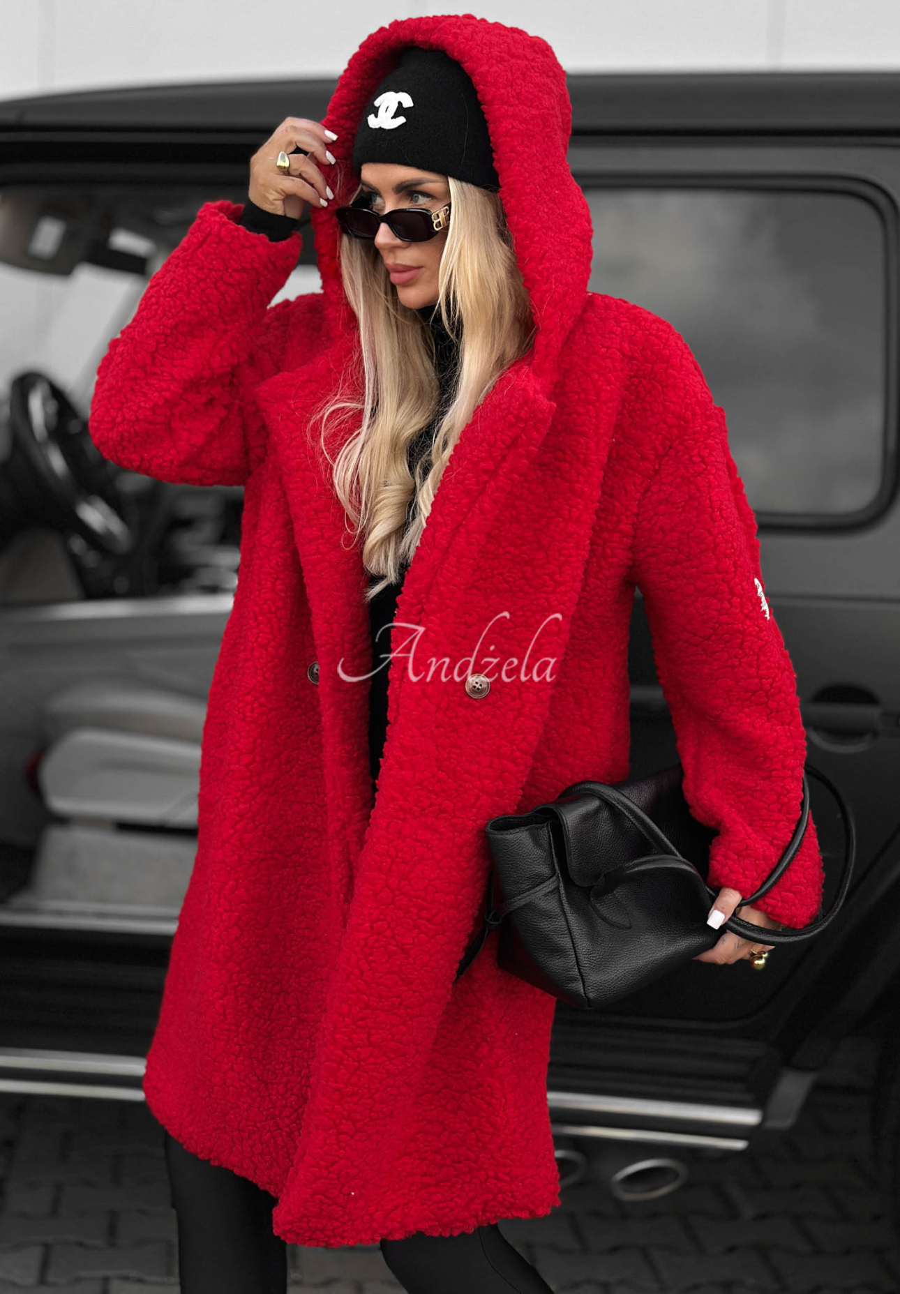 Pardesiu lung din imitație de lână de miel cu glugă și bumbac Frost Lady