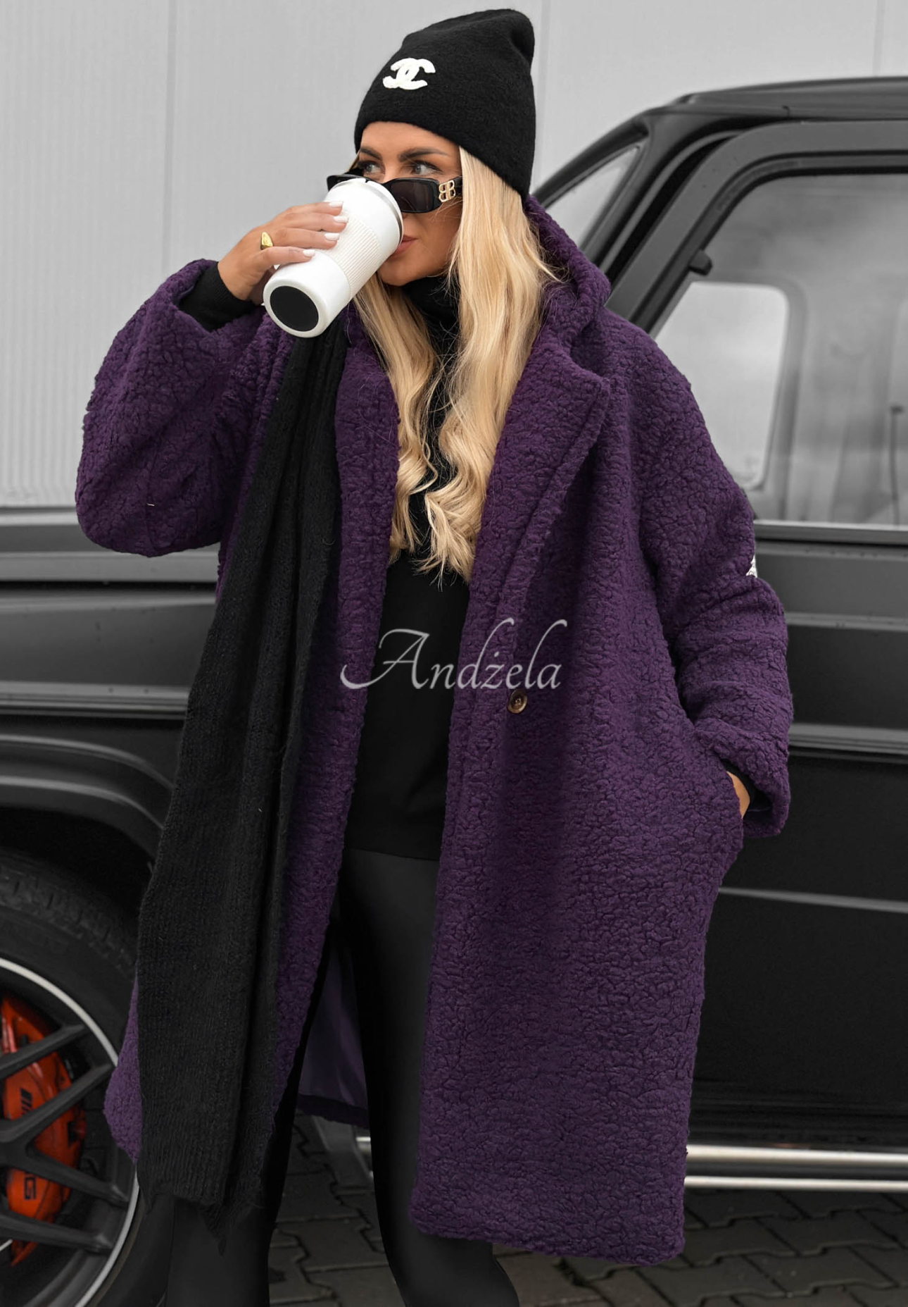 Pardesiu lung din imitație de lână de miel cu glugă și bumbac Frost Lady