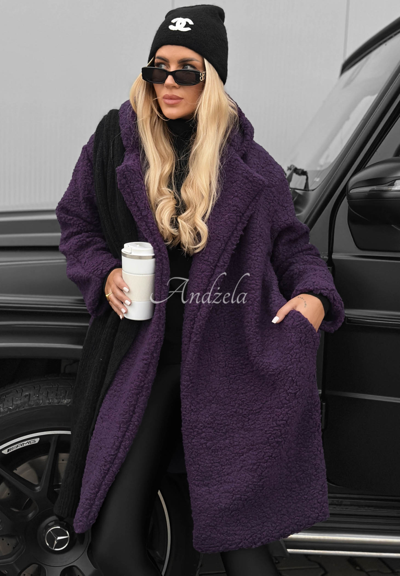 Pardesiu lung din imitație de lână de miel cu glugă și bumbac Frost Lady