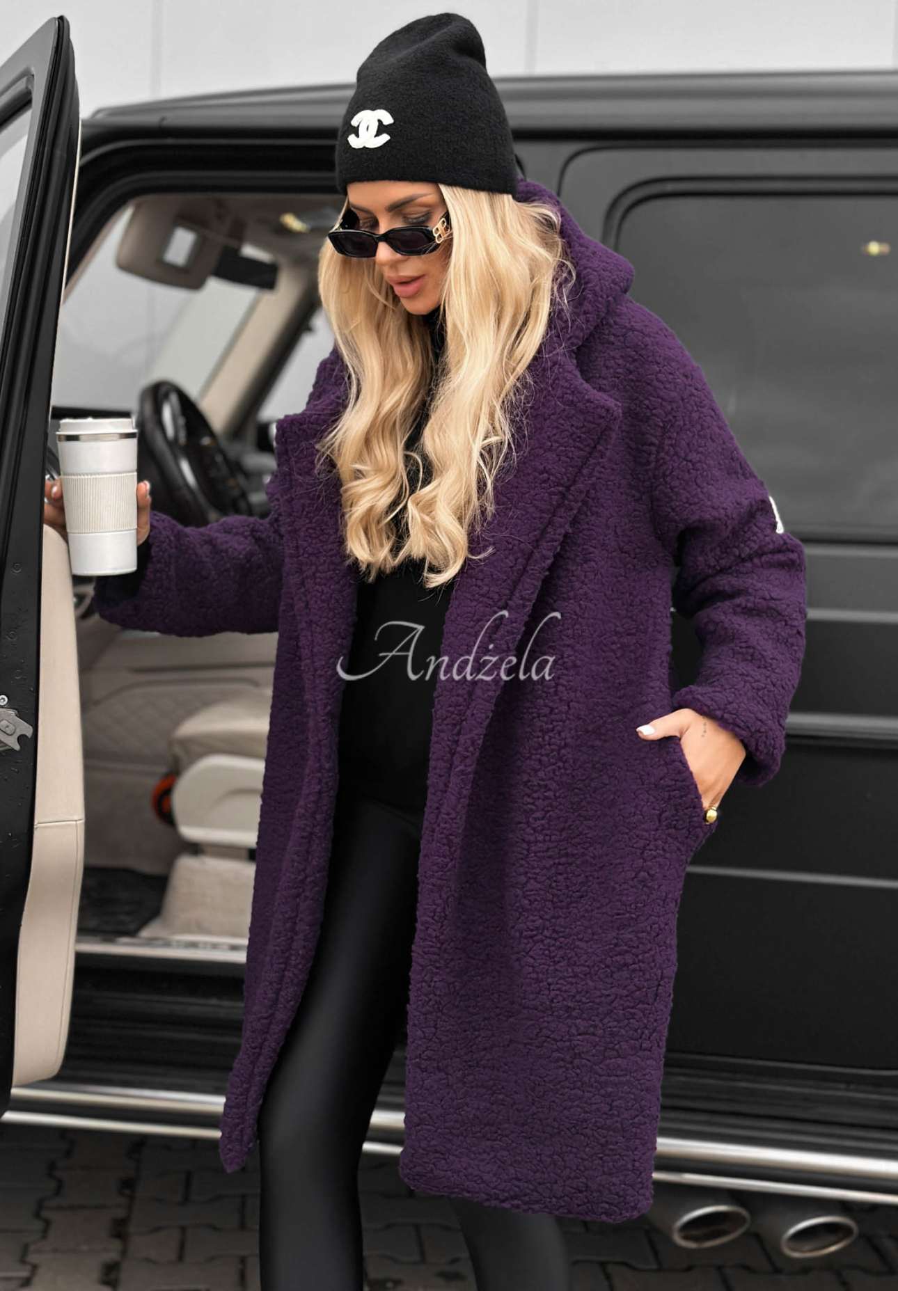 Pardesiu lung din imitație de lână de miel cu glugă și bumbac Frost Lady