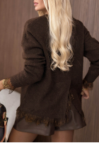 Pulover oversize z koronką Cozy Softness ciocolatiu