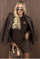 Pulover oversize z koronką Cozy Softness ciocolatiu