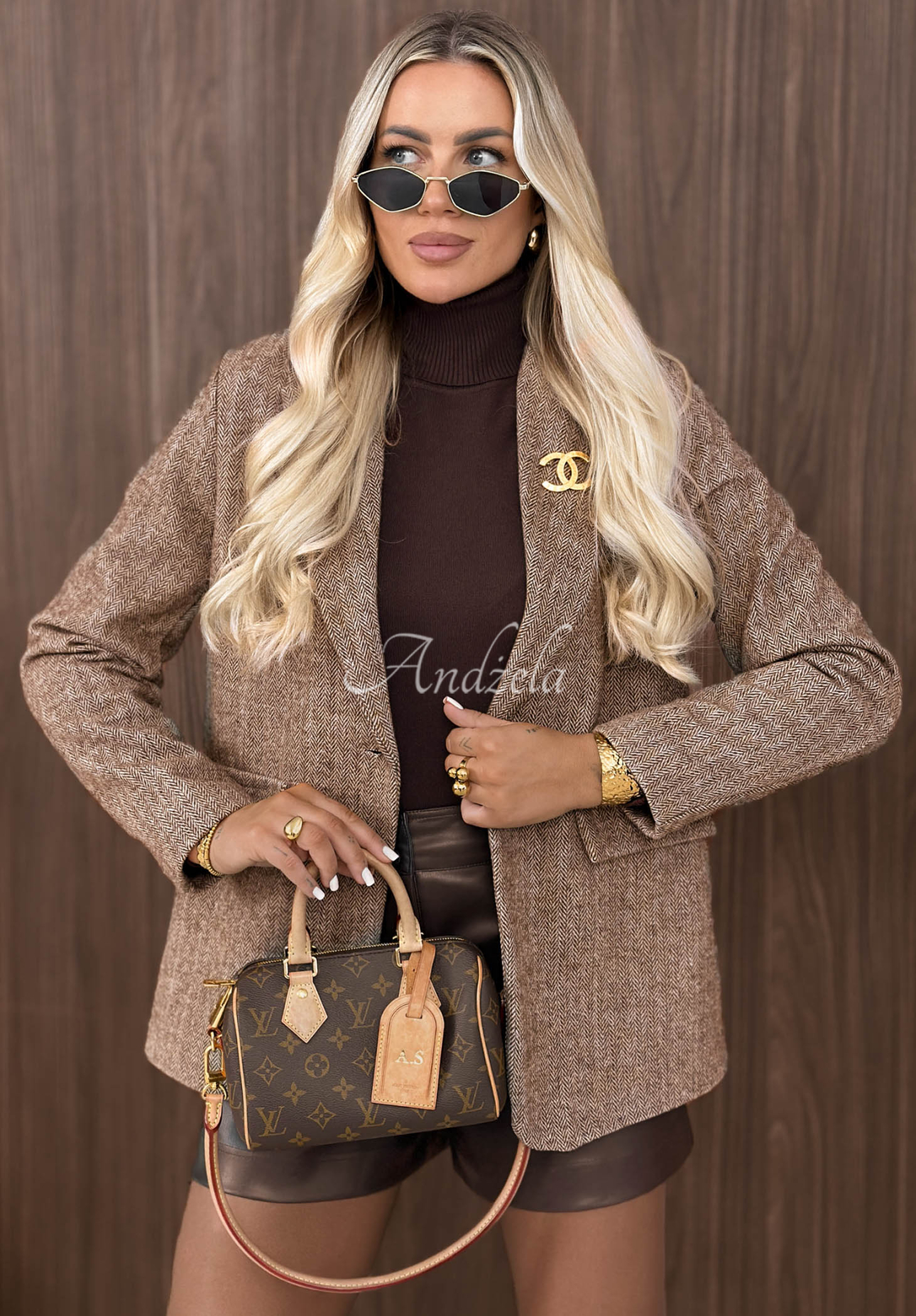 Sacou cu model în herringbone, cu viscoză și lână Femme Authority