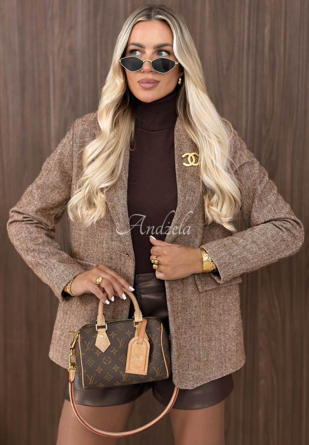 Sacou cu model &icirc;n herringbone, cu viscoză și l&acirc;nă Femme Authority