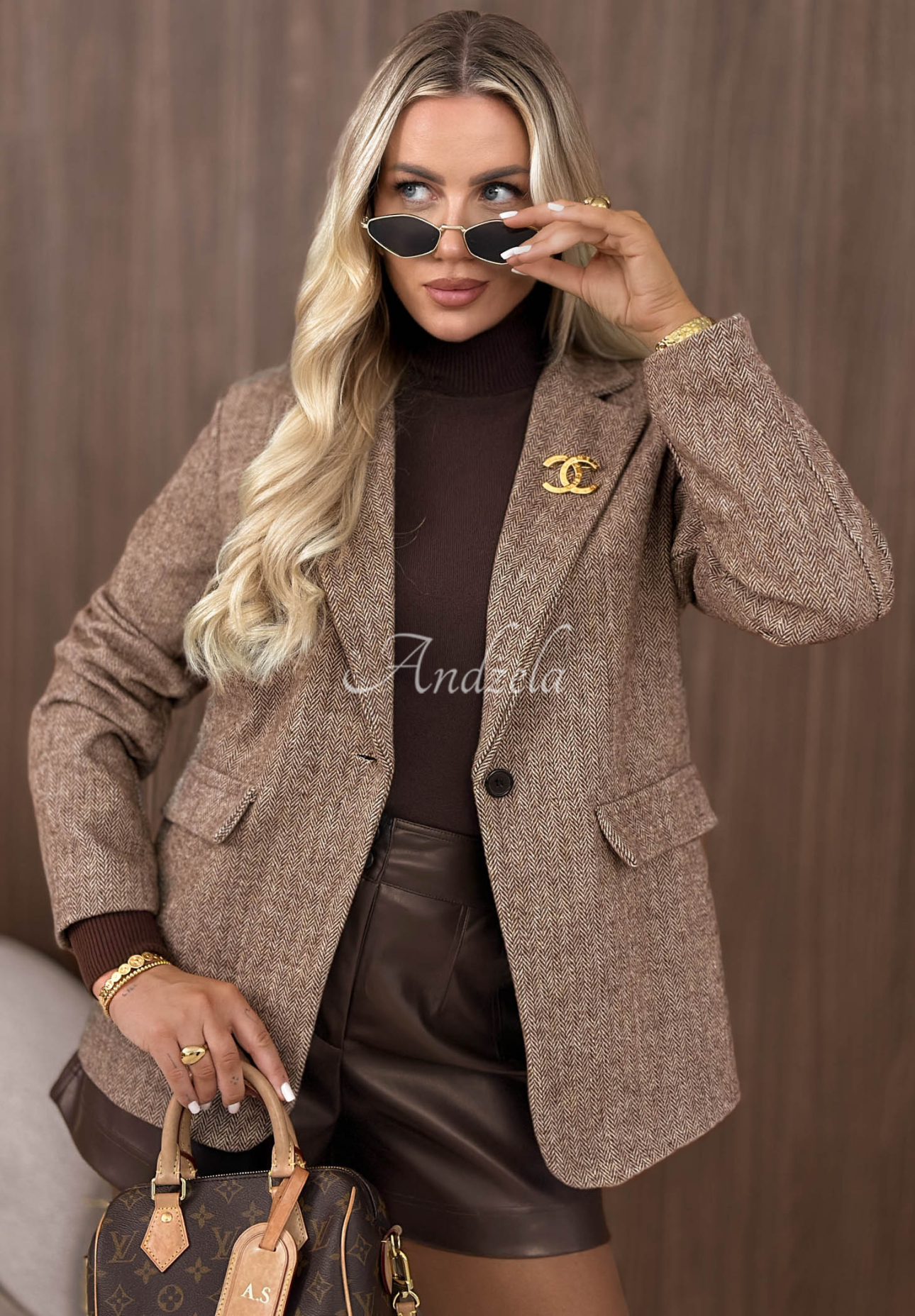 Sacou cu model în herringbone, cu viscoză și lână Femme Authority
