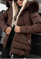 Długa pikowana Geacă z futerkiem Snow Babe bej