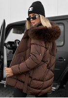 Długa pikowana Geacă z futerkiem Snow Babe bej