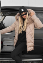 Długa pikowana Geacă z futerkiem Snow Babe bej