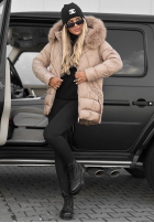 Długa pikowana Geacă z futerkiem Snow Babe bej