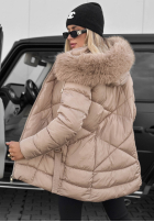 Długa pikowana Geacă z futerkiem Snow Babe bej
