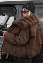 Geacă parka z kapturem i futerkiem Pine Path ciocolatie
