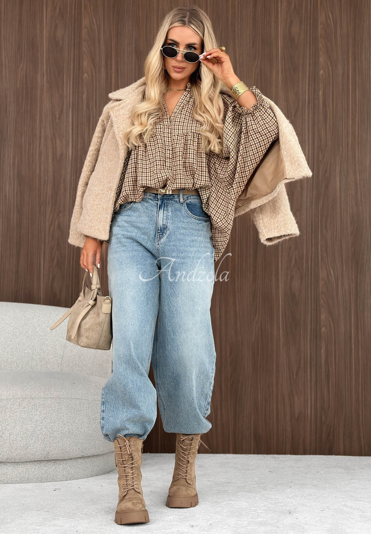 Cămașă oversize în carouri cu bumbac Cinnamon Sugar