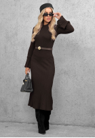 Wiskozowa Rochie midi longsleeve dzwonek Lovely Day ciocolatie