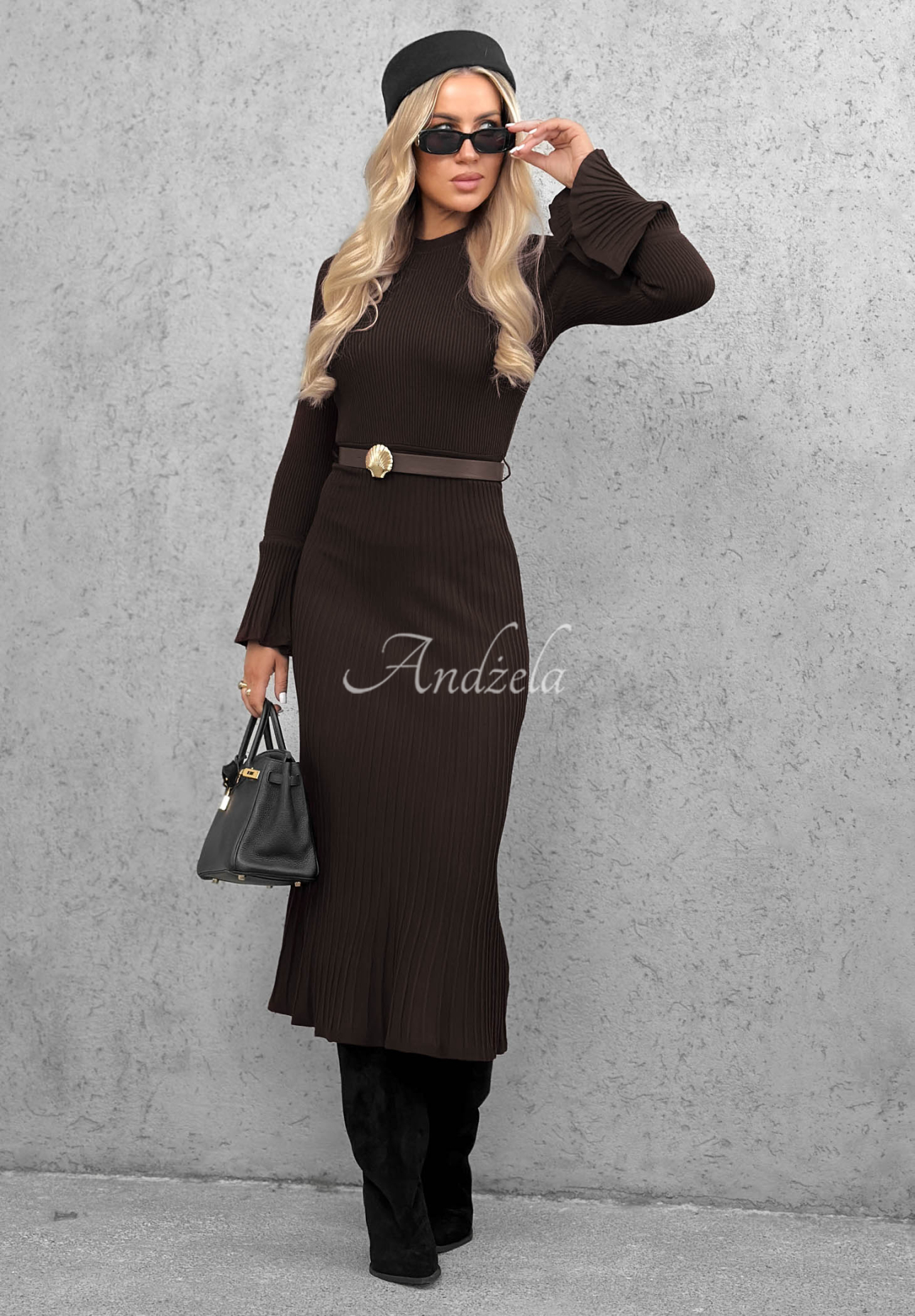 Rochie midi reiată din viscoză cu mâneci lungi evazate Lovely Day