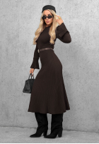 Wiskozowa Rochie midi longsleeve dzwonek Lovely Day ciocolatie