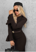 Wiskozowa Rochie midi longsleeve dzwonek Lovely Day ciocolatie