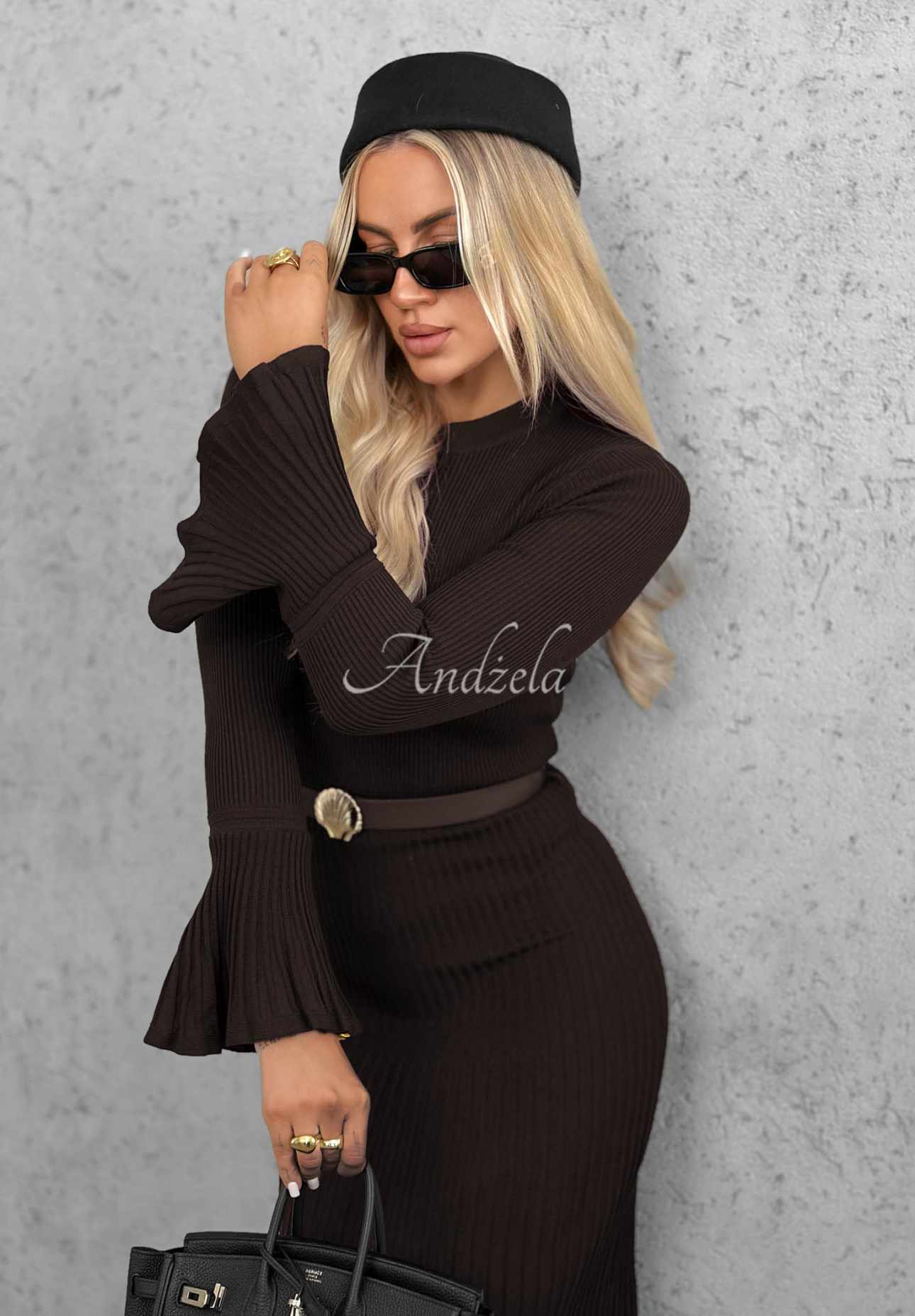 Rochie midi reiată din viscoză cu mâneci lungi evazate Lovely Day