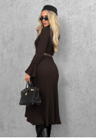 Wiskozowa Rochie midi longsleeve dzwonek Lovely Day ciocolatie