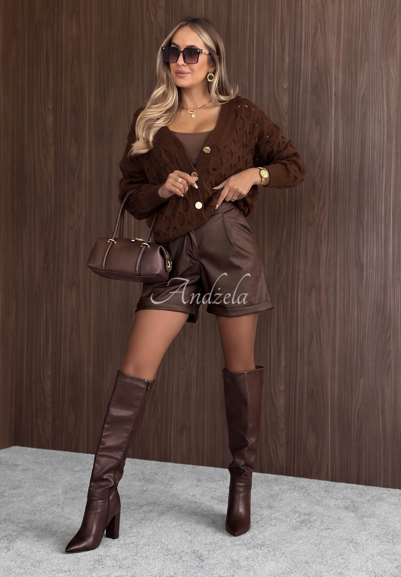 Cardigan scurt ajurat cu închidere Knit Haven