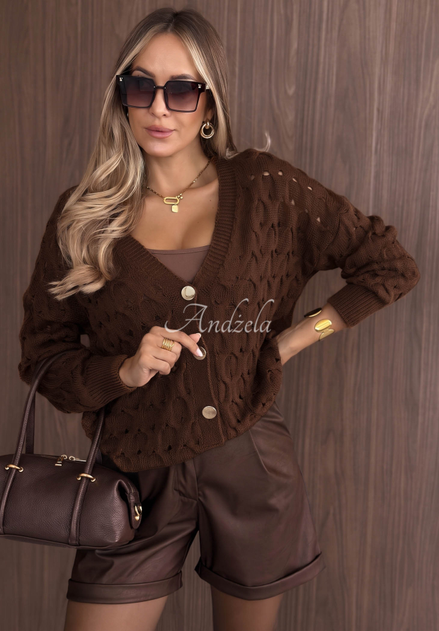 Cardigan scurt ajurat cu &icirc;nchidere Knit Haven