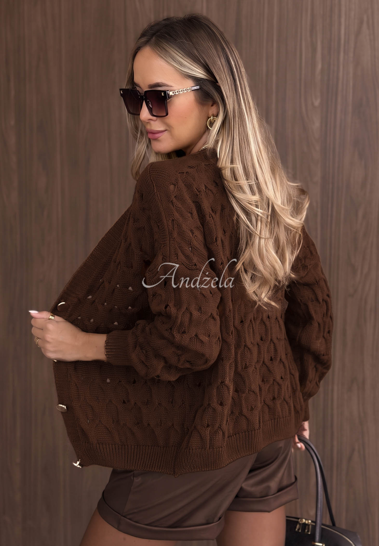 Cardigan scurt ajurat cu închidere Knit Haven
