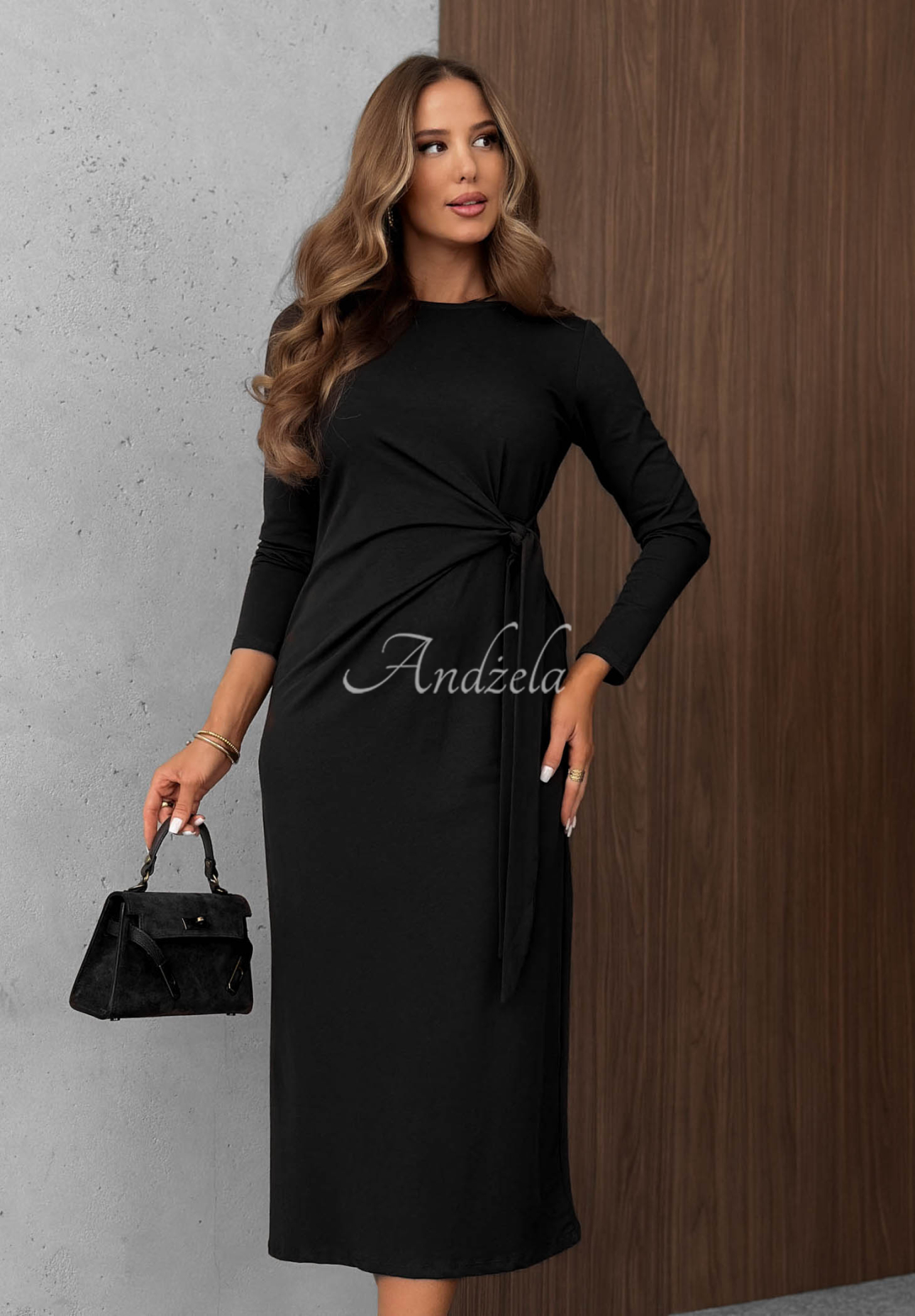 Rochie midi din bumbac, tip longsleeve, cu legare Misty Memories