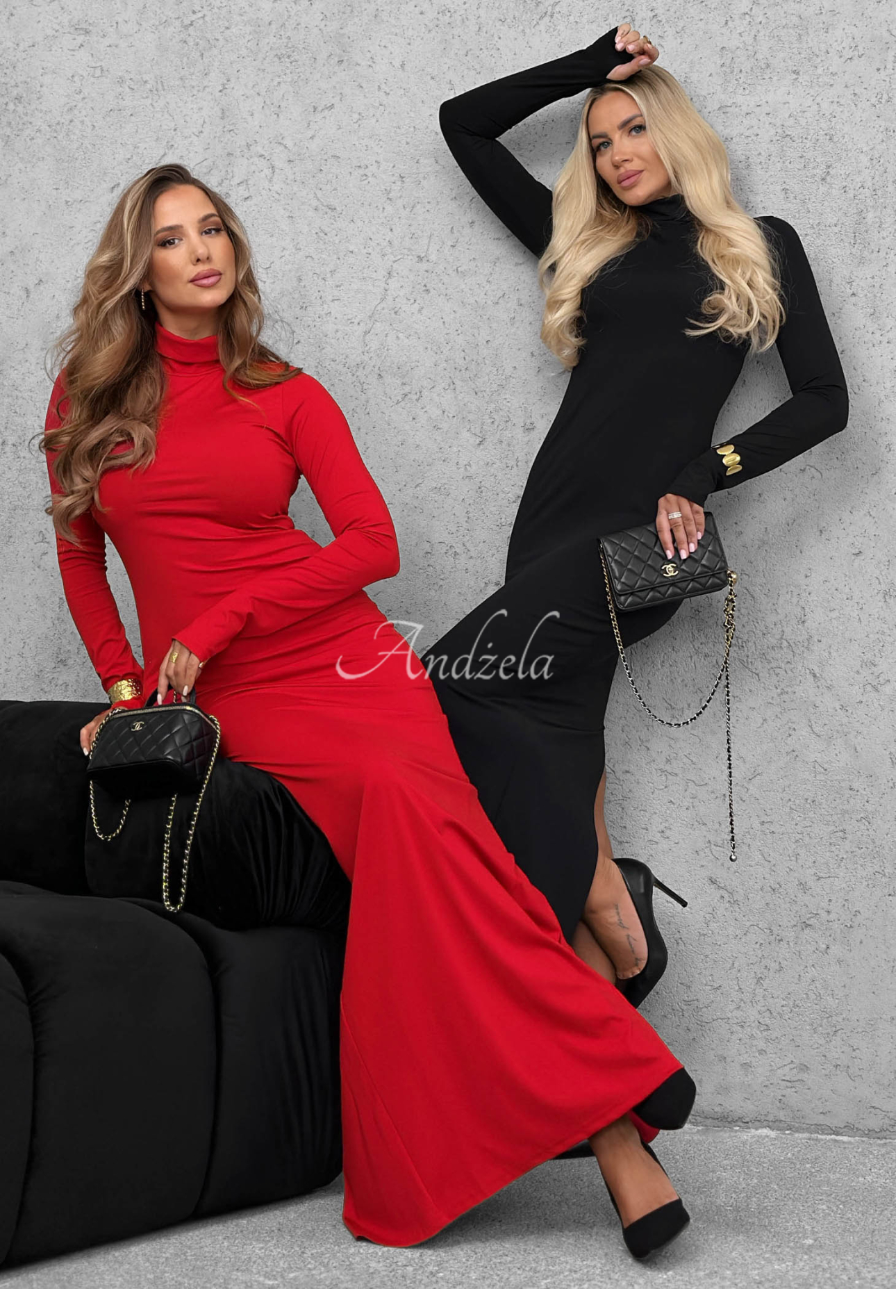 Rochie mulată din viscoză cu guler înalt și fantă Red Carpet