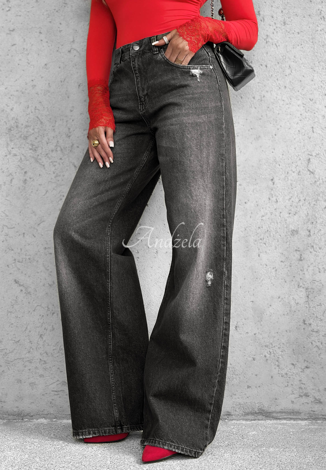 Blugi wide leg cu abraziuni Don't Touch