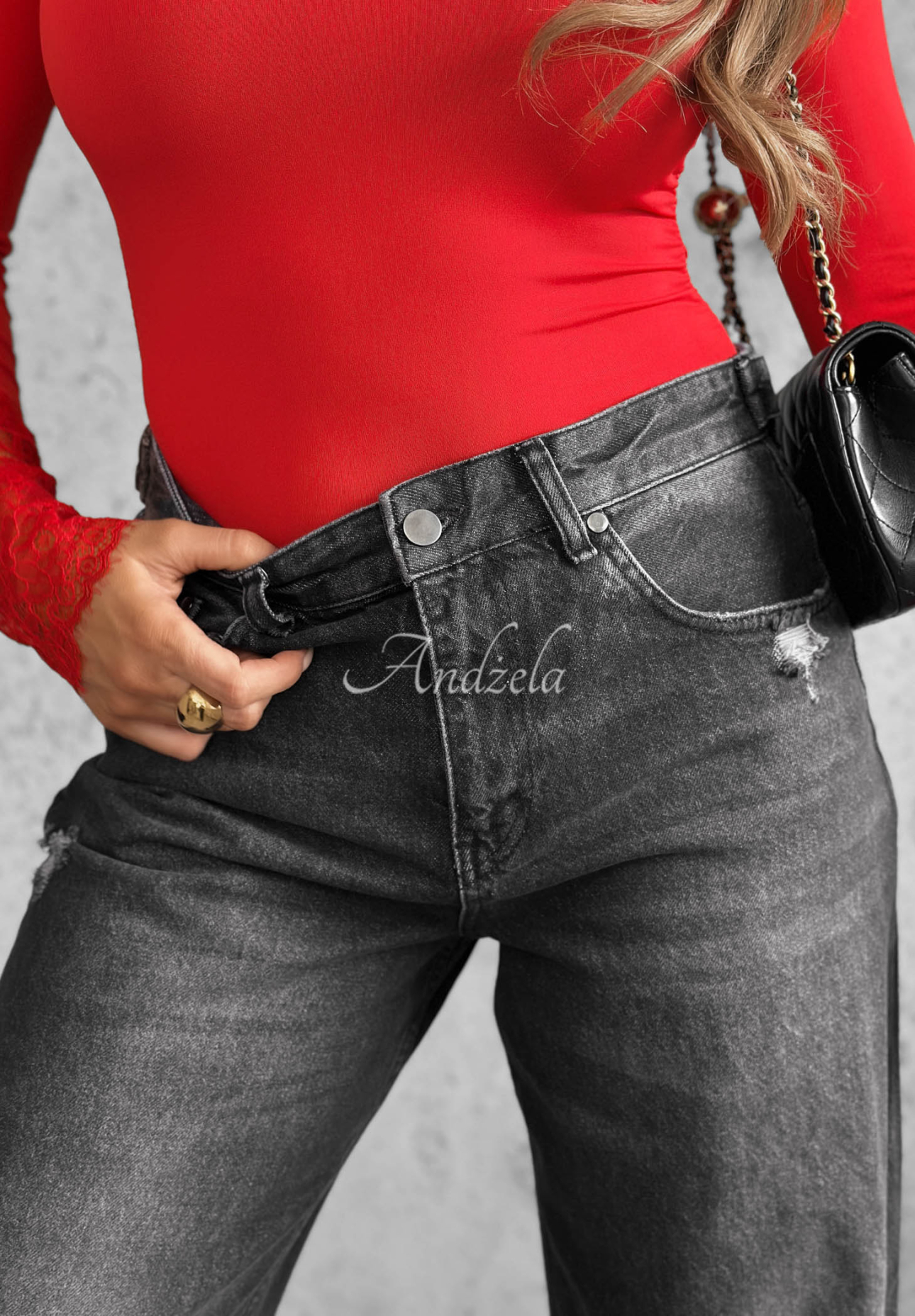 Blugi wide leg cu abraziuni Don't Touch