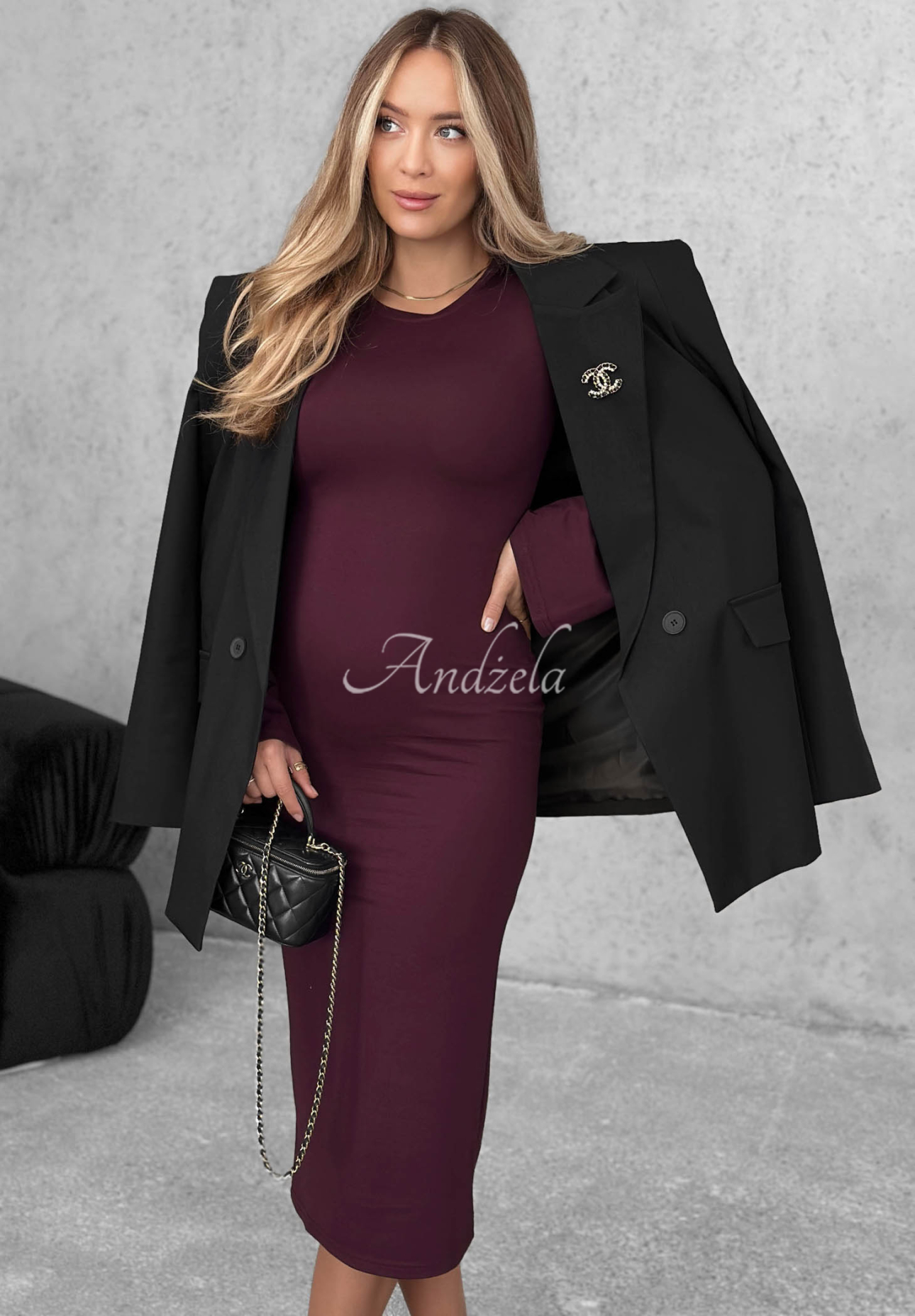 Rochie din viscoză cu mâneci lungi evazate Champagne Nights