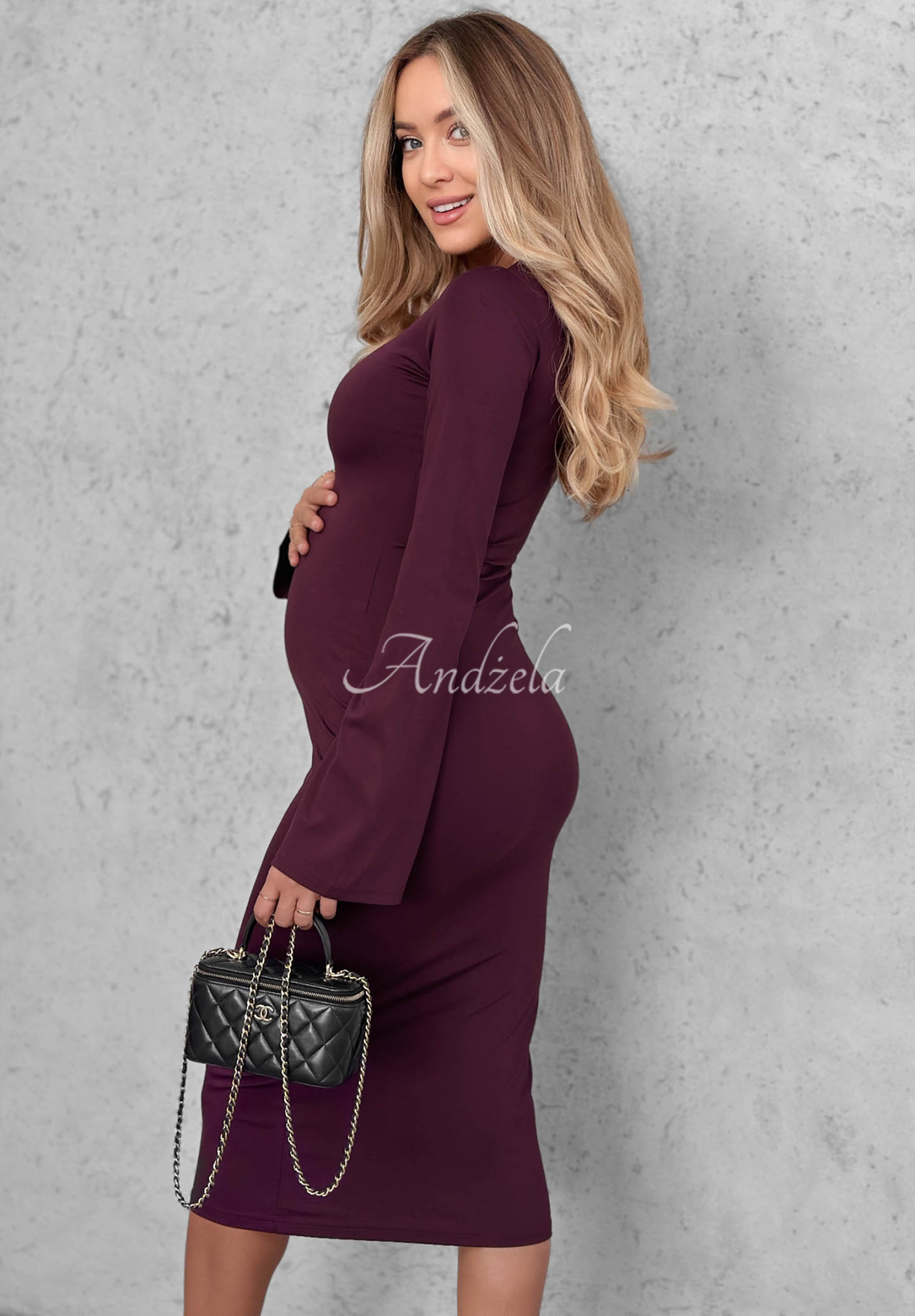 Rochie din viscoză cu mâneci lungi evazate Champagne Nights