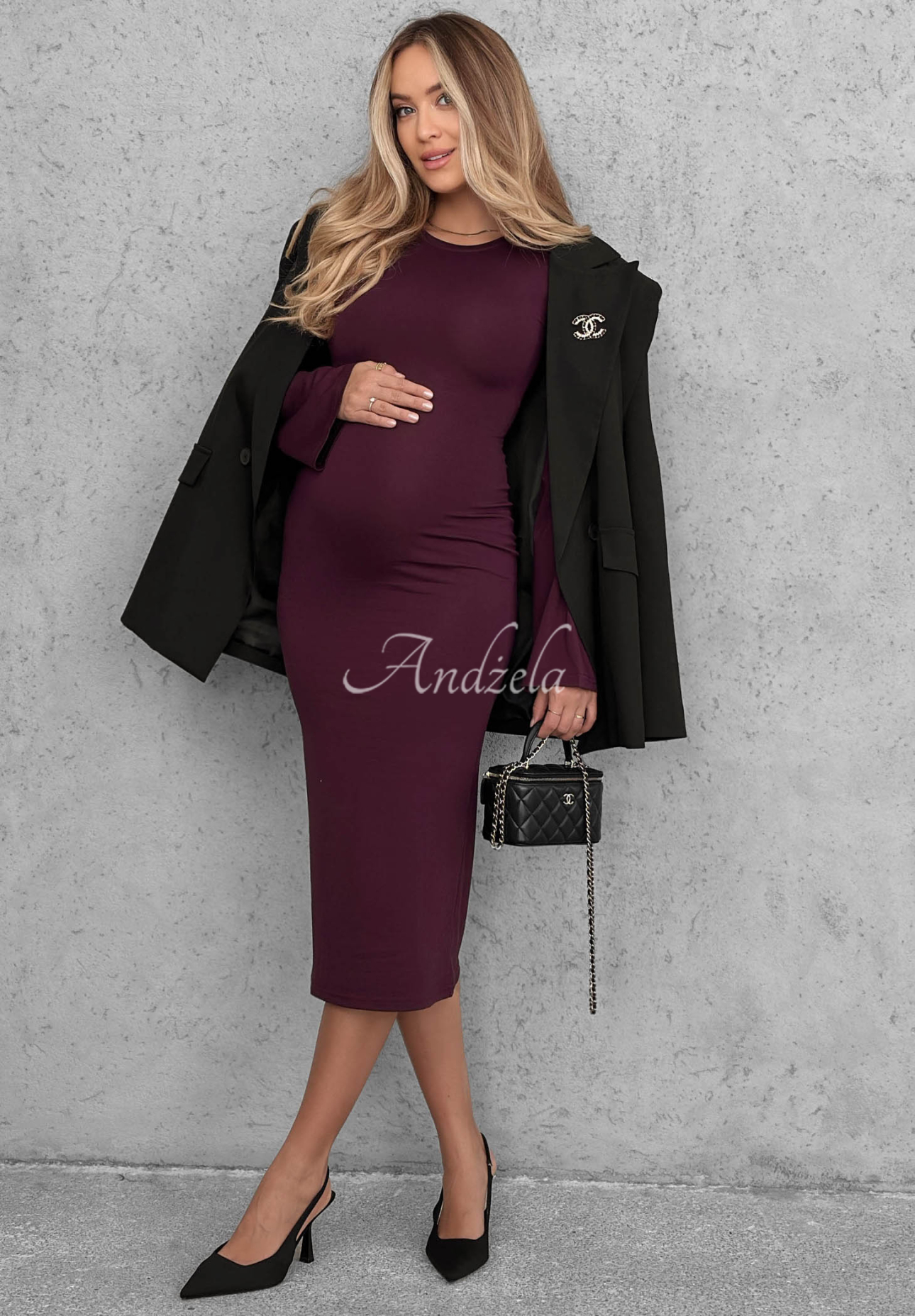 Rochie din viscoză cu mâneci lungi evazate Champagne Nights