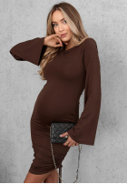 Rochie z rękawami dzwonek i ściągaczami Dancing Alone ciocolatie