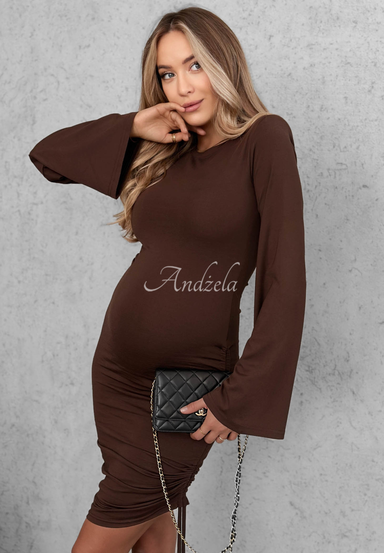 Rochie din viscoză cu mâneci evazate și benzi de ajustare Dancing Alone